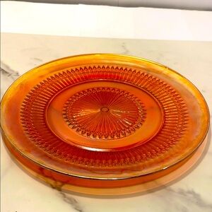 Vintage Jeannette Anniversary Iridescent Marygold Elegant Amber Glass Art Plate